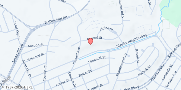 Map showing Woodland Springs Apartments at 6617 Atwood Street, District Heights, MD