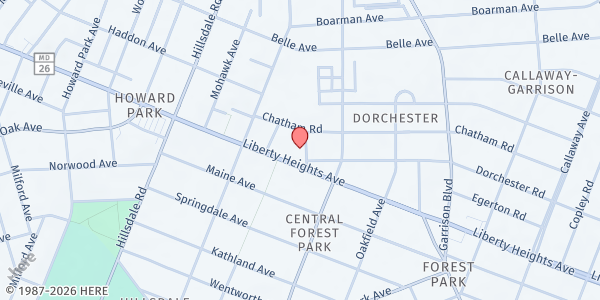 Map showing First Baptist Calvary Church at 4200 Liberty Heights Avenue, Dorchester, MD