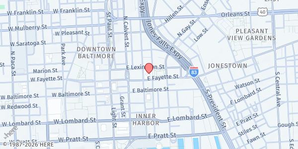 Map showing Maryland Access Point (MAP) at 100 Holliday Street, Downtown, MD
