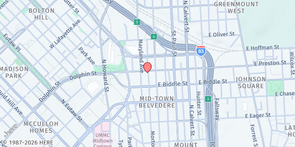 Map showing Sylvan Beach Foundation - Downtown Location at 7 West Preston Street, Downtown, MD