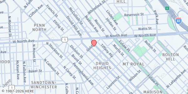 Map showing Druid Heights Community Development Corporation, Inc - 2140 McCulloh Street at 2140 McCulloh Street, Druid Heights, MD