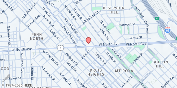 Map showing St. Abraham Baptist Church at 1124 West North Avenue, Druid Heights, MD