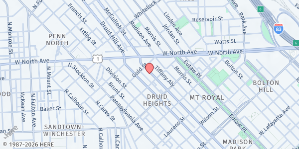 Map showing United Brethren for Christ at 2112 McCulloh Street, Druid Heights, MD