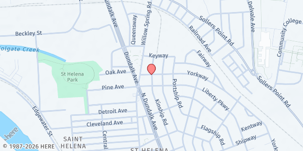 Map showing Church of God at Dundalk at 6 Yorkway, Dundalk, MD