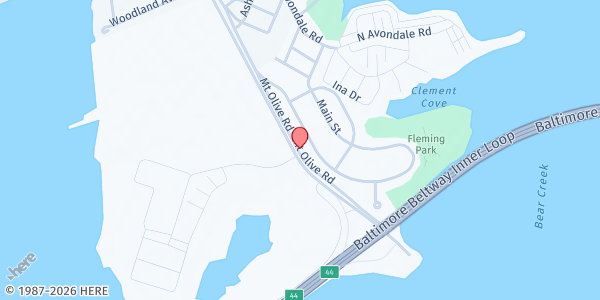 Map showing Mount Olive Baptist Church at 651 Mount Olive Road, Dundalk, MD