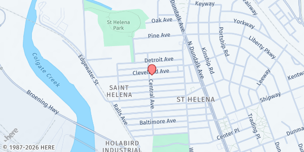 Map showing New Hope Church of God at 6601 Cleveland Avenue, Dundalk, MD