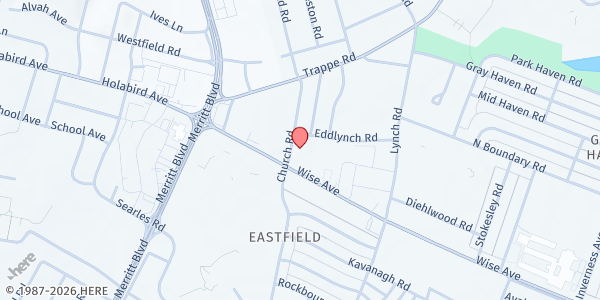 Map showing Patapsco United Methodist Church at 7800 Wise Avenue, Dundalk, MD