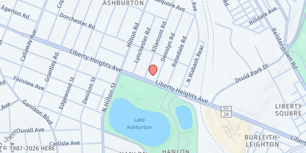 Map showing Heritage Food Pantry – East Arlington at 3106 Liberty Heights Avenue, East Arlington, MD