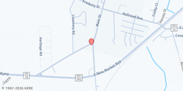 Map showing Trinity United Methodist Church at 2 Cambridge Ave, East New Market, MD