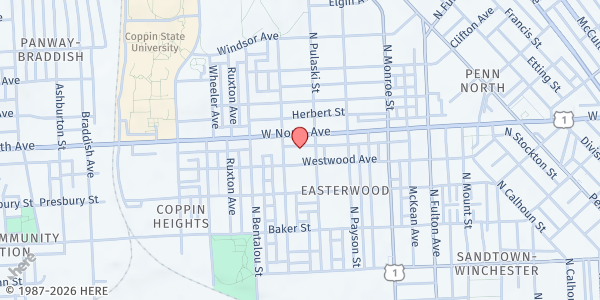 Map showing St. Luke Temple at 1821 North Smallwood Street, Easterwood, MD