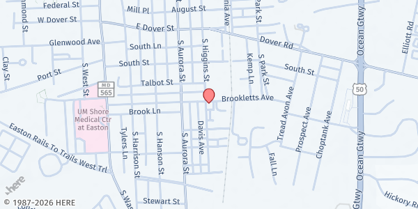 Map showing Brookletts Senior Center at 400 Brookletts Avenue, Easton, MD