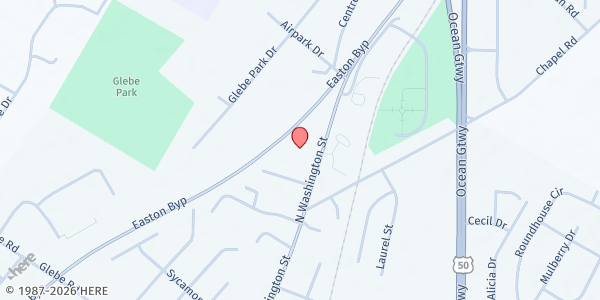 Map showing Easton Church of God at 1009 N. Washington St., Easton, MD