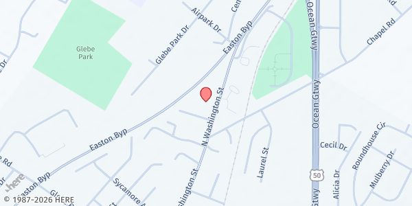 Map showing Easton Church of God at 1009 N Washington St, Easton, MD