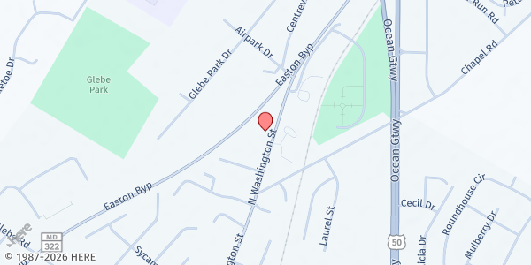 Map showing Harvest of Hope Food Pantry – Easton Church of God at 1013 North Washington Street, Easton, MD