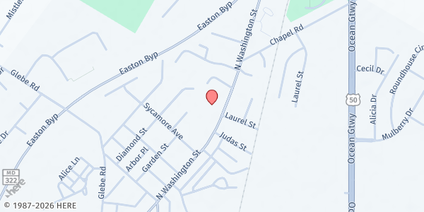 Map showing New Beginning Food Bank at 617 N. Washington St., Easton, MD