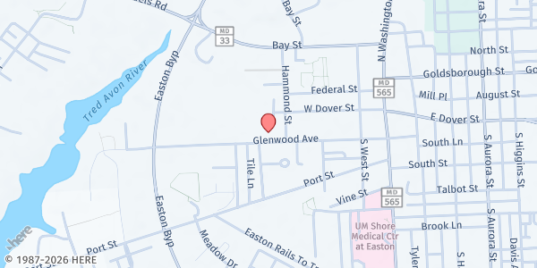 Map showing Union Baptist at 233 Glenwood Ave, Easton, MD
