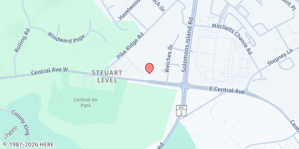 Map showing First Baptist of Edgewater at 38 W. Central Ave., Edgewater, MD