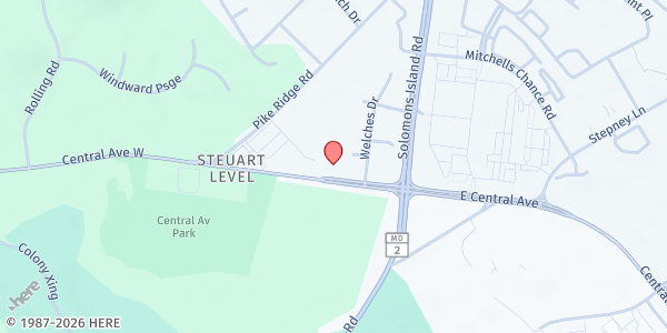 Map showing First Baptist of Edgewater at 38 W. Central Ave, Edgewater, MD