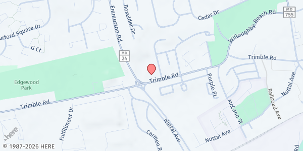 Map showing Crosspoint Community Church at 1980 Trimble Road, Edgewood, MD