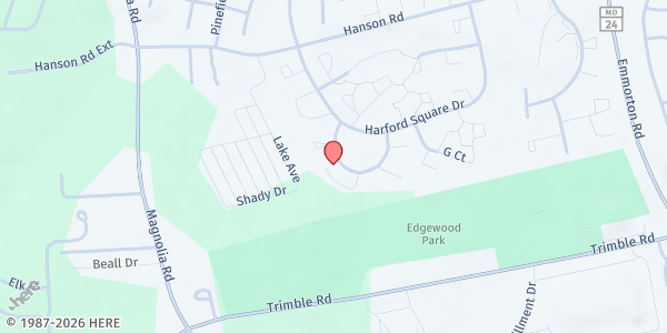 Map showing The Family That Cares at 1421 Charlestown Drive, Edgewood, MD