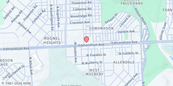 Map showing Mount Olive Holy Evangelistic at 3816 Edmondson Avenue, Edmondson, MD