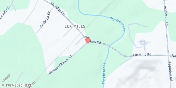 Map showing Baldwin UMC Food Pantry at 756 Elk Mills Rd, Elk Mills, MD