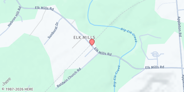 Map showing Baldwin UMC Pantry at 756 Elk Mills Road, Elk Mills, MD