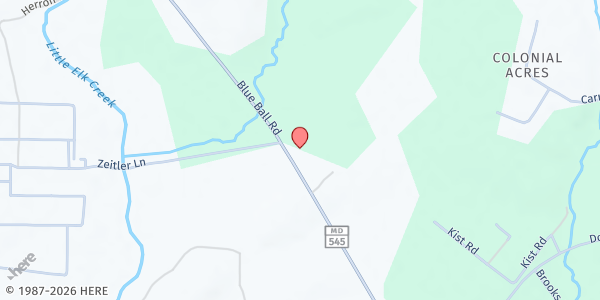 Map showing Blessings Food Pantry at Brush Arbor Gospel Ministries at 768 Blue Ball Road, Elkton, MD