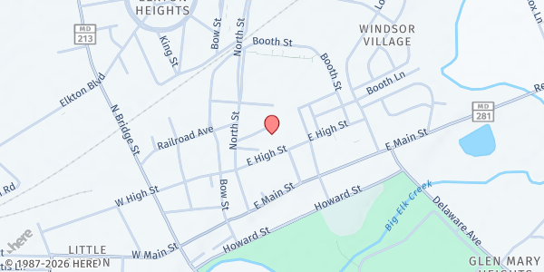 Map showing Cecil County Help Center at 135 E High St, Elkton, MD