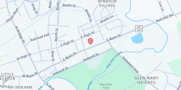 Map showing Elkton Presbyterian Church at 209 East Main Street, Elkton, MD