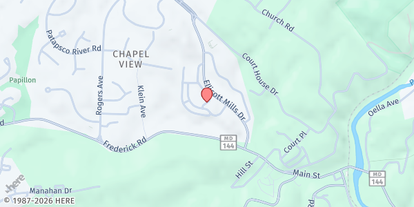 Map showing Eva Johnson Foundation Food Pantry at 3588 Milltowne Drive, Ellicott City, MD
