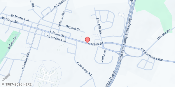 Map showing Emmitsburg Food Bank at 502 East Main St., Emmitsburg, MD