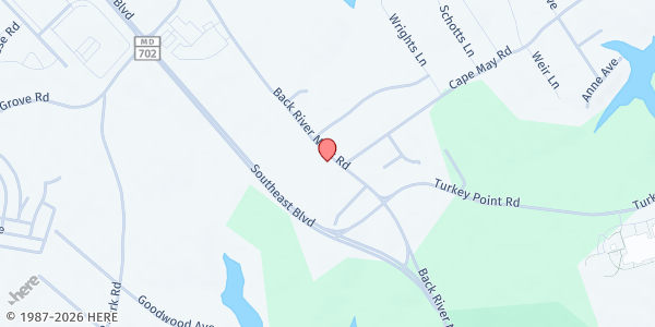 Map showing Back River United Methodist Church at 544 Back River Neck Road, Essex, MD