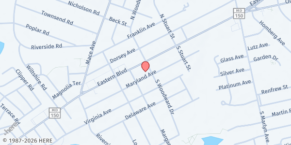 Map showing Essex United Methodist Church at 524 Maryland Avenue, Essex, MD