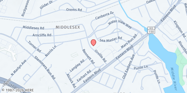 Map showing Love Thy Neighbor Food Pantry Inc at 155 Orville Road, Essex, MD