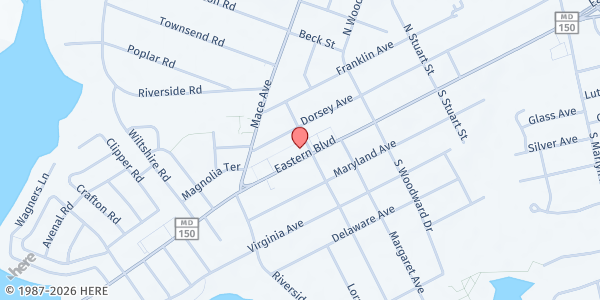 Map showing Lutheran Mission Society Essex Compassion Center at 438 Eastern Boulevard, Essex, MD