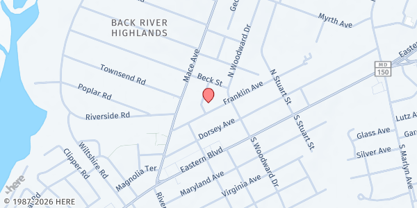 Map showing St. John's Food Pantry at 518 Franklin Avenue, Essex, MD