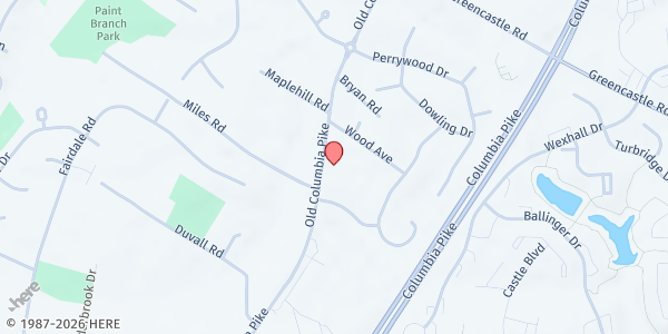 Map showing Epiphany Lutheran Church at 14411 Old Columbia Pike, Fairland, MD