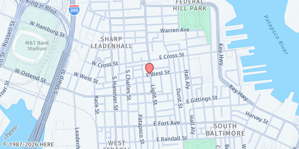 Map showing South Baltimore Emergency - Federal Hill-Montgomery at 110 East West Street, Federal Hill-Montgomery, MD