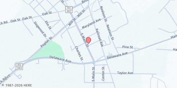 Map showing St. Andrew's Episcopal Church at 303 South Main Street, Federalsburg, MD