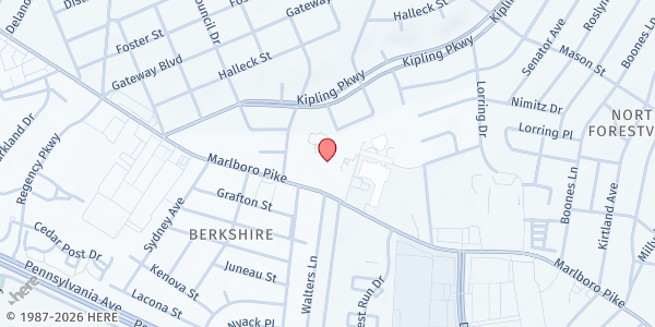 Map showing Mt Calvary Church at 6706 Marlboro Pike, Forest Manor, MD