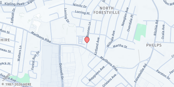 Map showing City of David Ministries at 2922 Boones Lane, Forestville, MD