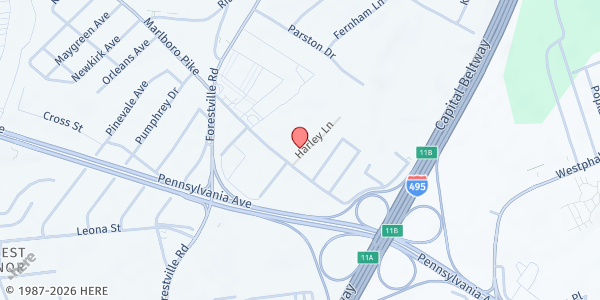 Map showing Forestville New Redeemer Baptist Church at 7808 Marlboro Pike, Forestville, MD