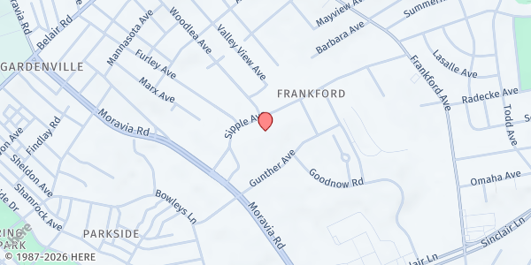 Map showing Transforming Life Church at 4801 Sipple Avenue, Frankford, MD