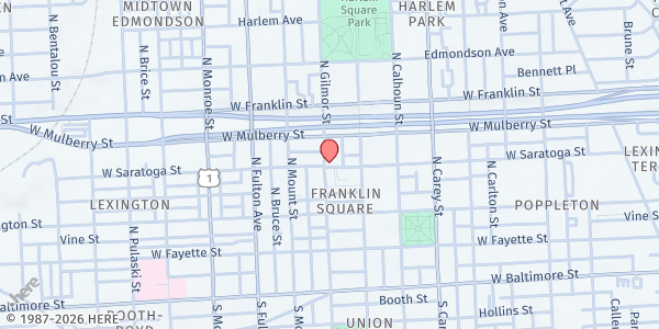 Map showing Greater Zion Church at 301 North Gilmor Street, Franklin Square, MD