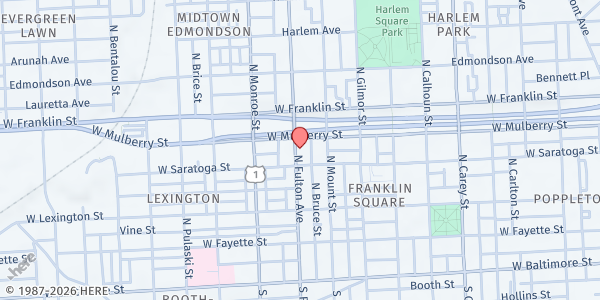 Map showing Love of God at 321 North Fulton Avenue, Franklin Square, MD