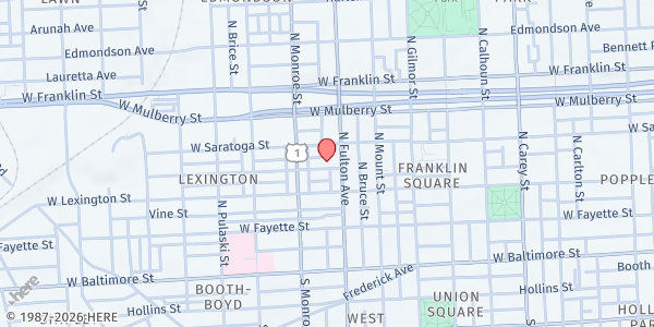 Map showing Peoples Church of Baltimore at 1800 Penrose Avenue, Franklin Square, MD