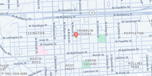 Map showing Ruth Kirk Rec Center at 122 North Vincent Street, Franklin Square, MD