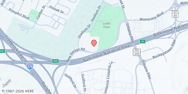 Map showing Trinity Food Bank at 6040 New Design Rd, Frederick, MD