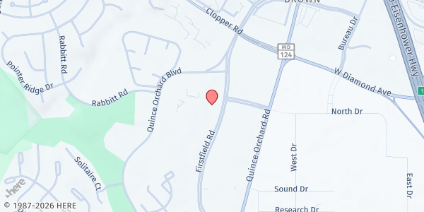 Map showing Gaithersburg CARES Hub at Seneca Creek Community Church at 13 Firstfield Rd, Gaithersburg, MD